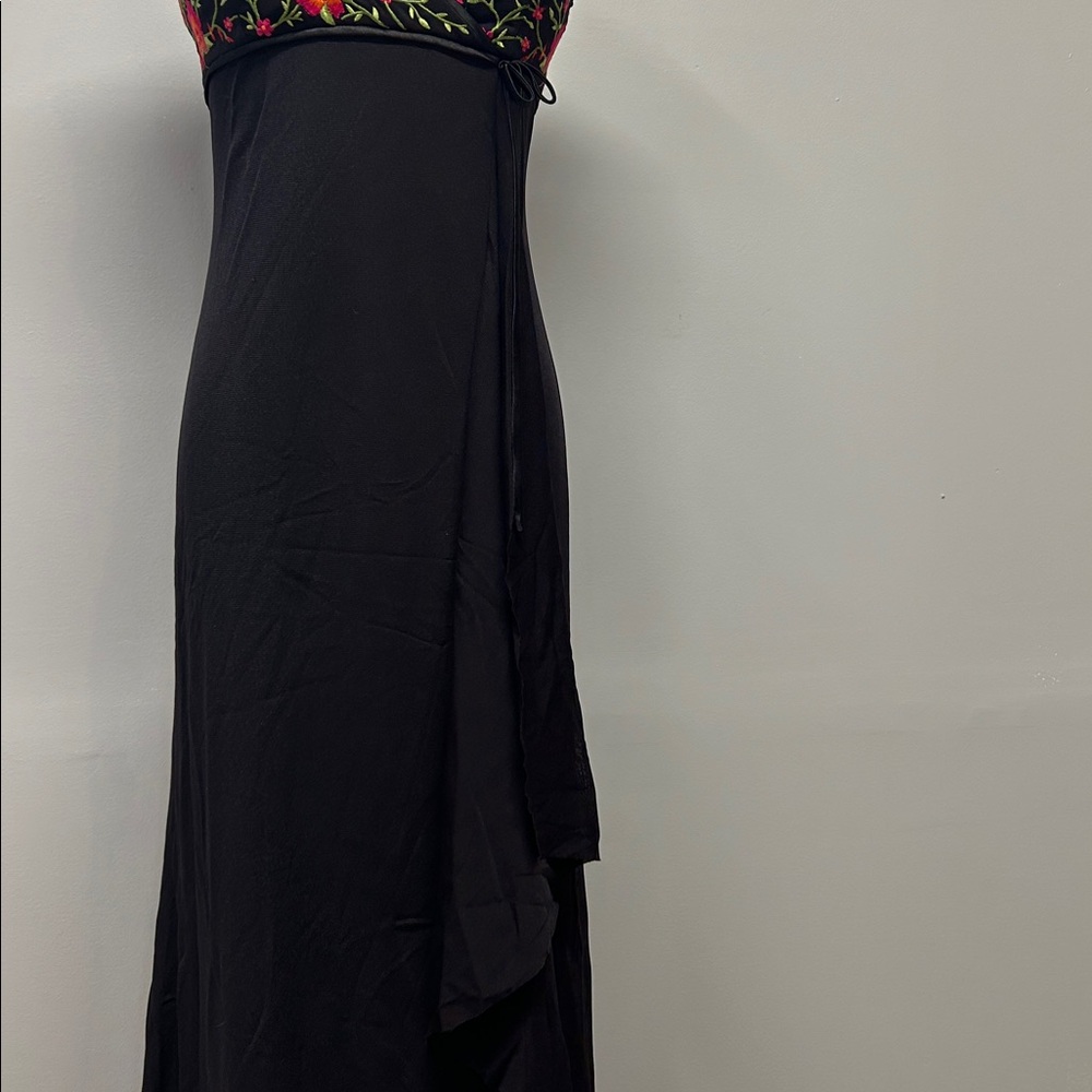Vintage Black Formal Dress Gown Y2K 90s Fairy Boho Size 7/8 Floral Prom Ruffle - Picture 4 of 7